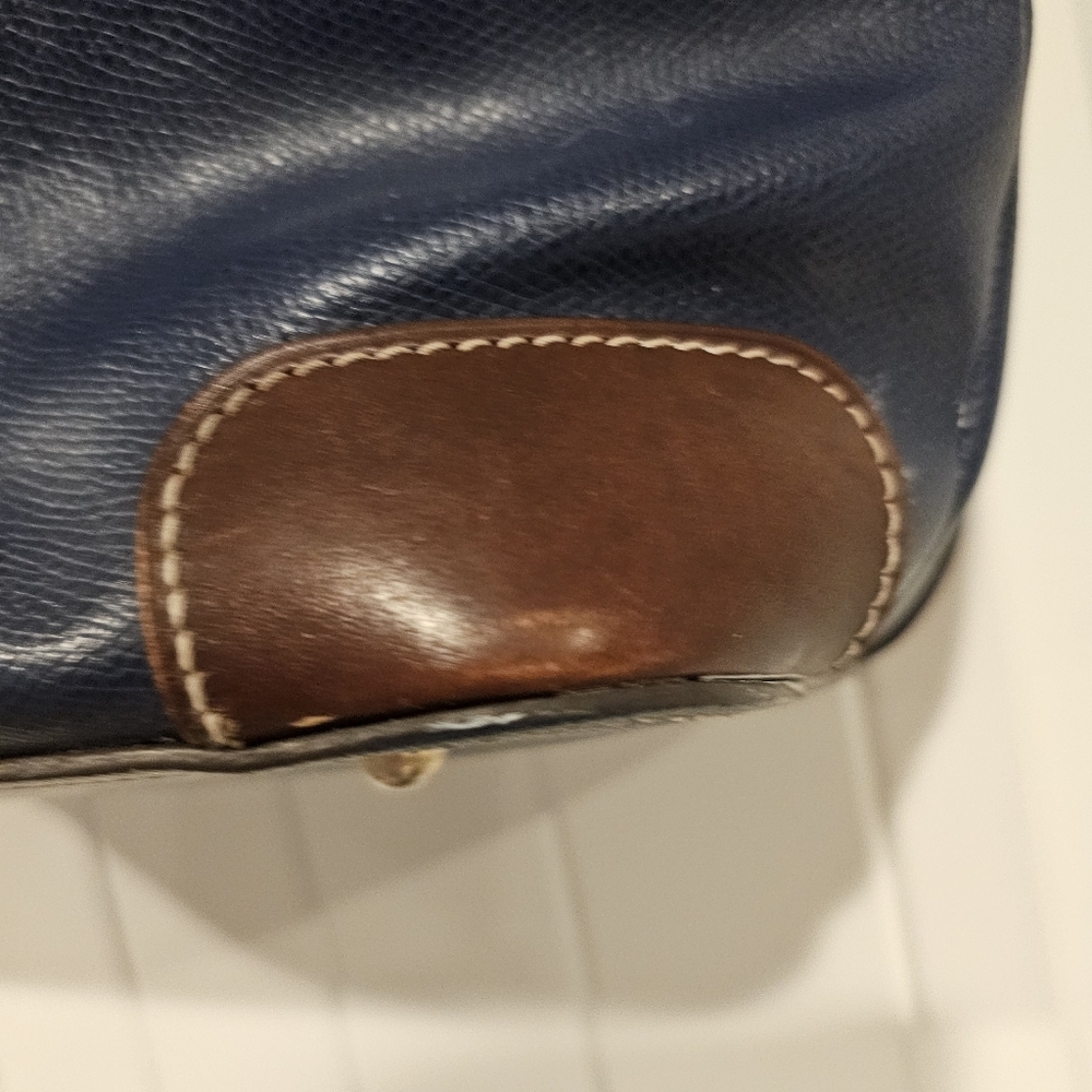 Dooney Bourke Vintage Navy Brown pebble grain leather large tote satchel - Picture 4 of 15